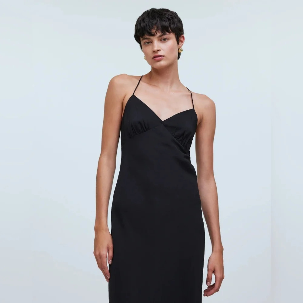 Madewell The Layton Midi Slip Dress Black Women's 10 V-neck Wedding Guest Dainty - Picture 3 of 6